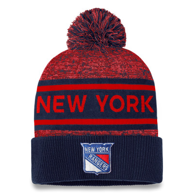 Шапка с помпоном New York Rangers Fanatics Navy/Red Authentic Pro Cuffed