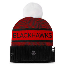 Женская шапка с помпоном Chicago Blackhawks Fanatics Black/Red Authentic Pro Rink Cuffed