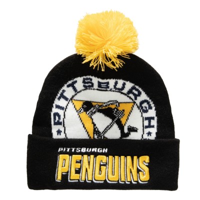 Шапка с помпоном Pittsburgh Penguins Mitchell & Ness Punch Out Cuffed Knit - Black