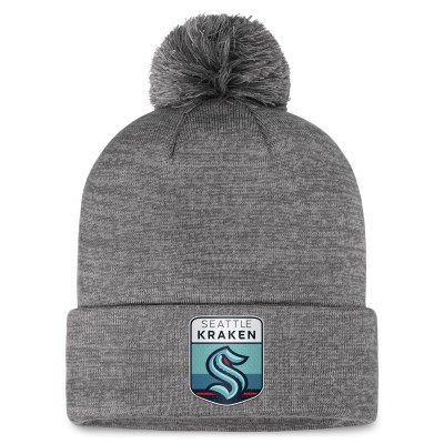 Шапка с помпоном Seattle Kraken Fanatics Authentic Pro Home Ice Cuffed Knit - Gray