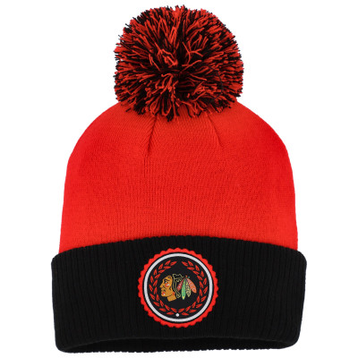 Женская шапка с помпоном Chicago Blackhawks adidas Red Laurel Cuffed