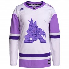 Именная джерси Arizona Coyotes adidas Hockey Fights Cancer Primegreen Authentic - White/Purple