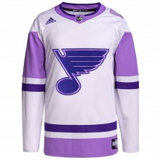Именная джерси St. Louis Blues adidas Hockey Fights Cancer Primegreen Authentic - White/Purple
