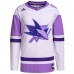 San Jose Sharks adidas Hockey Fights Cancer Primegreen Authentic Custom Jersey - White/Purple