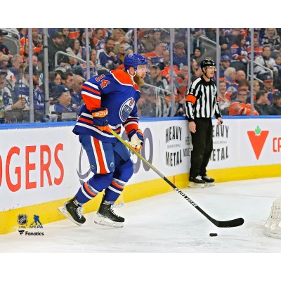 Mattias Ekholm Edmonton Oilers Unsigned Fanatics Authentic Blue With Puck Photograph