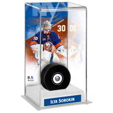 Ilya Sorokin New York Islanders Fanatics Authentic Deluxe Tall Hockey Puck Display Case Ilya Sorokin New York Islanders Fanatics Authentic Deluxe Tall Hockey Puck Display Case