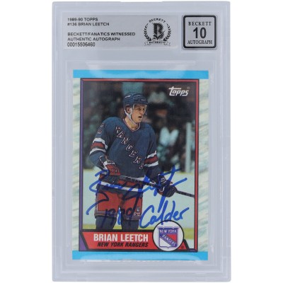 Brian Leetch New York Rangers Autographed 1989-90 Topps #136 Beckett Fanatics Witnessed Authenticated 10 Rookie Card with 1989 Calder Inscription