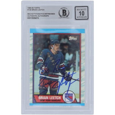 Brian Leetch New York Rangers Autographed 1989-90 Topps #136 Beckett Fanatics Witnessed Authenticated 10 Rookie Card with Go Rangers Inscription