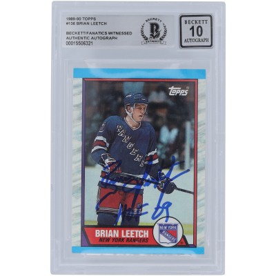 Brian Leetch New York Rangers Autographed 1989-90 Topps #136 Beckett Fanatics Witnessed Authenticated 10 Rookie Card with HOF 09 Inscription