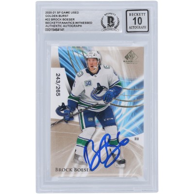 Brock Boeser Vancouver Canucks Autographed 2020-21 Upper Deck SP Game Used Golden Burst #22 #/265 Beckett Fanatics Witnessed Authenticated 10 Card