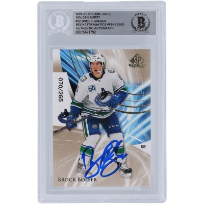 Brock Boeser Vancouver Canucks Autographed 2020-21 Upper Deck SP Game Used Golden Burst #22 #/265 Beckett Fanatics Witnessed Authenticated Card