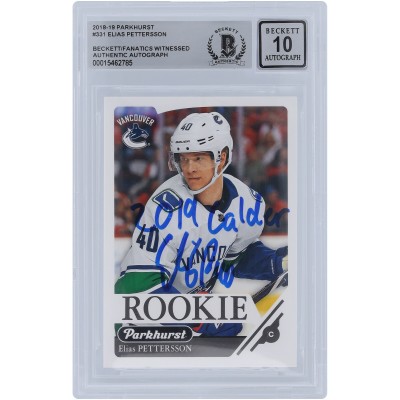 Elias Pettersson Vancouver Canucks Autographed 2018-19 Upper Deck Parkhurst #331 Beckett Fanatics Witnessed Authenticated 10 Rookie Card with 2019 Calder Inscription
