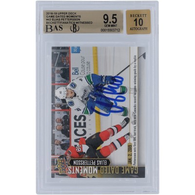 Elias Pettersson Vancouver Canucks Autographed 2018-19 Upper Deck Game Dated Moments #42 Beckett Fanatics Witnessed Authenticated 9.5/10 Rookie Card