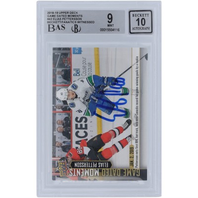 Elias Pettersson Vancouver Canucks Autographed 2018-19 Upper Deck Game Dated Moments #42 Beckett Fanatics Witnessed Authenticated 9/10 Rookie Card