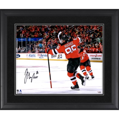 Jack Hughes New Jersey Devils Autographed Fanatics Authentic Framed 16 x 20 First NHL Goal Celebration Photograph
