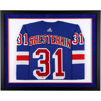Джерси с автографом Igor Shesterkin New York Rangers Fanatics Authentic Framed Blue adidas Authentic with Multiple Inscriptions - Limited Edition #15/31