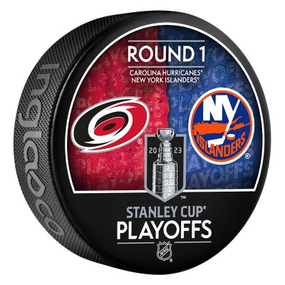 Carolina Hurricanes vs. New York Islanders Inglasco 2023 Stanley Cup Playoffs First Round Dueling Matchup Hockey Puck