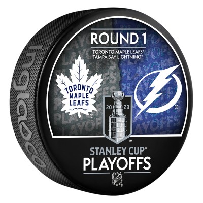Toronto Maple Leafs vs. Tampa Bay Lightning Inglasco 2023 Stanley Cup Playoffs First Round Dueling Matchup Hockey Puck