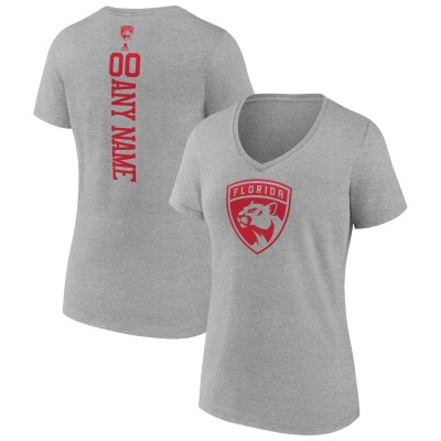 Футболка Florida Panthers Womens Personalized Name & Number V-Neck - Heather Gray