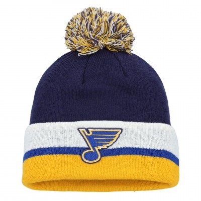 Шапка с помпоном St. Louis Blues adidas Team Stripe Cuffed Knit - Navy