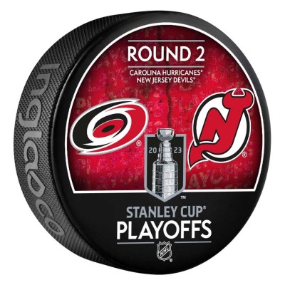 Carolina Hurricanes vs. New Jersey Devils Fanatics Authentic Inglasco 2023 Stanley Cup Playoffs Second Round Dueling Matchup Hockey Puck