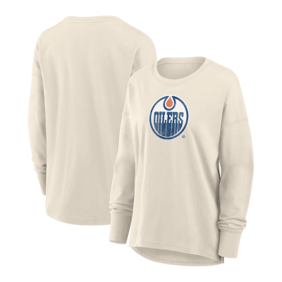 Женская футболка с длинным рукавом Edmonton Oilers Fanatics Cream Distressed Logo