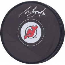 Шайба с автографом Akira Schmid New Jersey Devils Autographed Fanatics Authentic