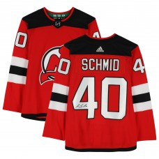 Игровая джерси Akira Schmid New Devils Autographed Fanatics Authentic Red adidas Authentic