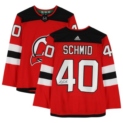 Игровая джерси Akira Schmid New Devils Autographed Fanatics Authentic Red adidas Authentic