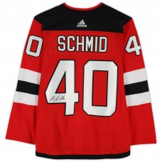 Игровая джерси Akira Schmid New Devils Autographed Fanatics Authentic Red adidas Authentic
