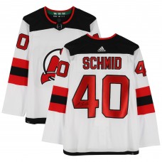 Игровая джерси Akira Schmid New Devils Autographed Fanatics Authentic White adidas Authentic