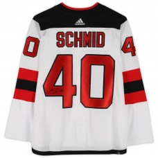 Игровая джерси Akira Schmid New Devils Autographed Fanatics Authentic White adidas Authentic