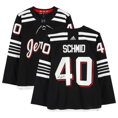 Игровая джерси Akira Schmid New Devils Autographed Fanatics Authentic Black Alternate adidas Authentic