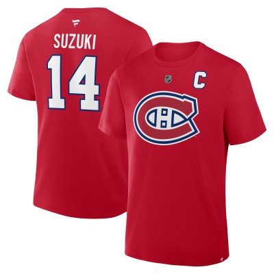 Montreal Canadiens Nick Suzuki Fanatics Red Authentic Stack Name & Number T-Shirt