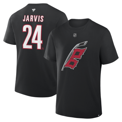 Футболка Carolina Hurricanes Seth Jarvis Fanatics Black Authentic Stack Name & Number