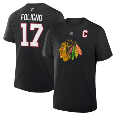 Футболка Chicago Blackhawks Nick Foligno Fanatics Black Authentic Stack Name & Number