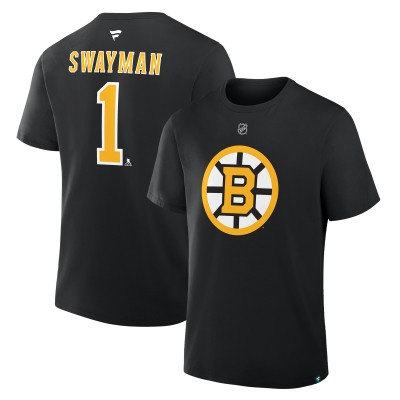 Футболка Boston Bruins Jeremy Swayman Fanatics Black Authentic Stack Name & Number