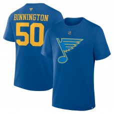 St. Louis Blues Jordan Binnington Fanatics Blue Authentic Stack Name & Number T-Shirt
