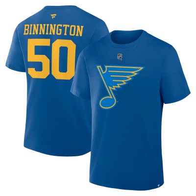 St. Louis Blues Jordan Binnington Fanatics Blue Authentic Stack Name & Number T-Shirt