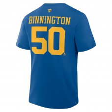 St. Louis Blues Jordan Binnington Fanatics Blue Authentic Stack Name & Number T-Shirt