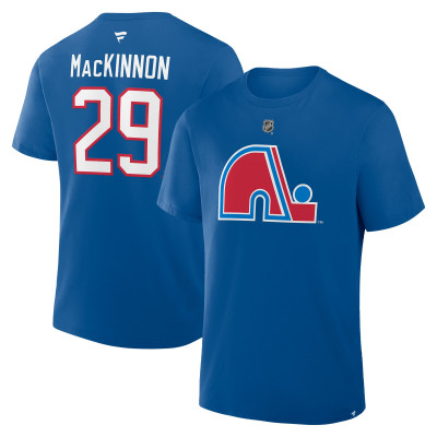 Colorado Avalanche Nathan MacKinnon Fanatics Blue Authentic Stack Name & Number T-Shirt