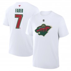 Футболка Minnesota Wild Brock Faber Fanatics White 25th Anniversary Alternate Authentic Stack Name & Number