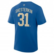 New York Rangers Igor Shesterkin Fanatics Blue Authentic Stack Name & Number T-Shirt New York Rangers Igor Shesterkin Fanatics Blue Authentic Stack Name & Number T-Shirt