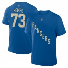 New York Rangers Matt Rempe Fanatics Blue Authentic Stack Name & Number T-Shirt New York Rangers Matt Rempe Fanatics Blue Authentic Stack Name & Number T-Shirt