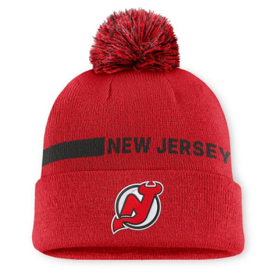 Женская джерси New Devils Fanatics Red Authentic Pro Rink Cuffed Knit Hat with Pom