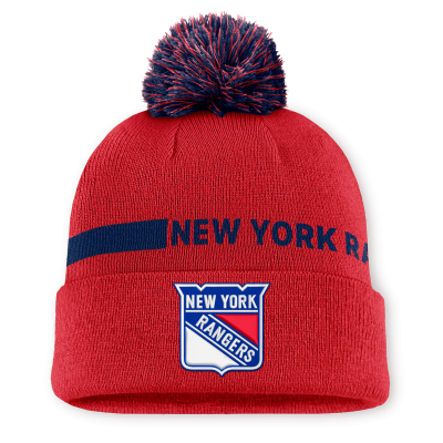 Шапка с помпоном New York Rangers Fanatics Red Authentic Pro Rink Cuffed