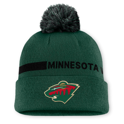 Шапка с помпоном Minnesota Wild Fanatics Green Authentic Pro Rink Cuffed