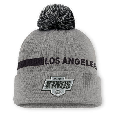 Шапка с помпоном Los Angeles Kings Fanatics Gray Authentic Pro Rink Cuffed