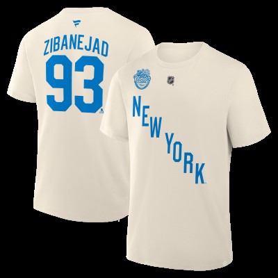 New York Rangers Mika Zibanejad Fanatics Beige 2026 NHL Winter Classic Authentic Stack Name & Number T-Shirt