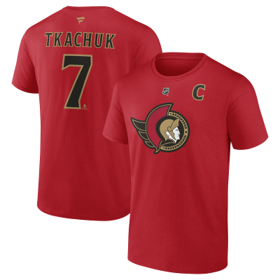 Ottawa Senators Brady Tkachuk Fanatics Red Captains Patch Authentic Stack Name & Number T-Shirt